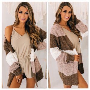 MOCHA POPCORN COLORBLOCK CARDIGAN